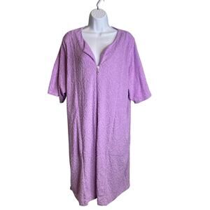 Stan Herman Women's Lavender Quilted Zip Front Terry Robe Size 1X Loungewear